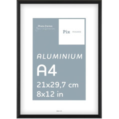 Pix FRAMES Attēlu rāmis A4 - Alumīnija foto rāmis - Plexiglass paneļi - Attēlu rāmis vertikālai un horizontālai piekāršanai - Metāla rāmis - Alumīnija foto rāmis - Rāmis - Melns - 4 A4 komplekts