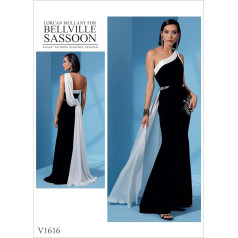 Vogue šūšanas modelis V1616A5 Bellville Sassoon viena pleca kleita Grīdas garuma papīrs, izmēri balta, 6-14