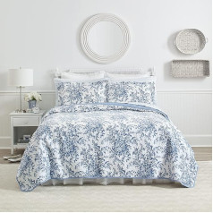 Laura Ashley Home - Karalienes gultasveļas komplekts, divpusējs kokvilnas gultasveļas komplekts ar atbilstošiem spilvendrānu pārvalkiem, viegls mājas dekors visiem gadalaikiem (Bedford Delft Blue, Queen)