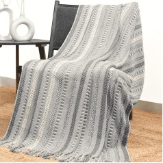 RAJRANG BRINGING RAJASTHAN TO YOU 0 Farmhouse Throw Blanket ar dekoratīvu pušķi 50 x 60 collas, Vintage Throw ar pītām svītrām, mīksts austs - Calm Shade Grey