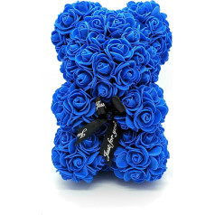 Amtang Rose Flower Bear Mākslīgo ziedu roku darbs ar ziedu lācis Valentīndienas dzimšanas dienai Romantiskas kāzas Ziemassvētku rožu dāvanas (25 cm Royal Blue)