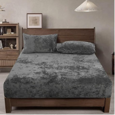 PHF Truly Velvet Fitted Sheet King Size, 1 Pack Luxury Super Soft Cosy Comfy gultas pārklāji ar 15 collu dziļu pock, piemēroti rudenim, ziemai un pavasarim, bez spilvendrānām, kokogles/tumši pelēks