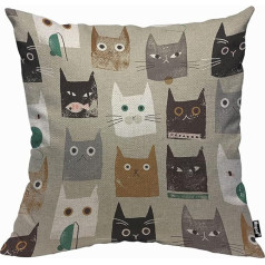 Mugod Cute Cat Faces Cushion Cover Unikāls drukāts Lovely Cat Pattern Cushion Cover Vīriešiem Sievietēm Dekoratīvs mājas dīvāns Krēsls Dīvāns 45x45cm