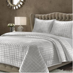 Tribeca Living FLORENCEQUIKISI Florence Velvet Oversized Solid Quilt Set, King, Silver Grey