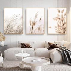 Trayosin Premium Plakātu komplekts, Modernās sienas bildes, Dzīvojamās istabas iekārtojums Guļamistaba, Bēšs Boho Pampas Grass Pictures, bez rāmja (W 50 x 70 cm)