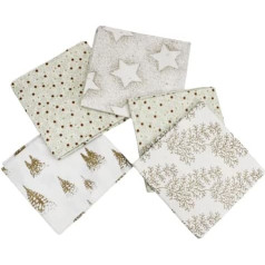 The Fabric Guys Pack of 5 Christmas Fat Quarter 100% kokvilnas auduma saišķi Sarkanā zaļā balta zelta folija Quilting Crafts Scrapbook Projects (White)