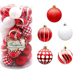 30gab 6cm Ziemassvētku Baubles Ziemassvētku Baubles Ziemassvētku Baubles Ziemassvētku Baubles Shatterproof Ziemassvētku Baubles ar āķiem Ziemassvētku Baubles Sarkanā un baltā krāsā