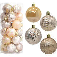 Ziemassvētku Baubles Pack of 24 Ziemassvētku Baubles Decoration 4 cm rotājumi Ziemassvētku eglītes dekorēšanai Shatterproof Baubles Plastmasas Baubles ar karājas virvi Ziemassvētku eglītei (šampanietis)