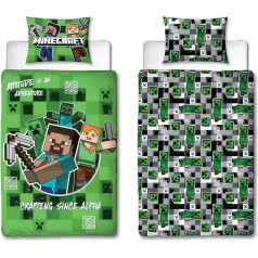 Rakstzīmju pasaule Minecraft Oficiālais Block Check Gaming Reversible Double Sided Duvet Cover Set with Matching Pillow Case Single Set