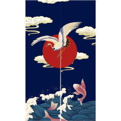 LIGICKY Japāņu stila biezais Noren Long aizkari Balts Crane un karpu durvju aizkars Room Divider Gobelēns mājas tekstilizstrādājumiem Room Divider 85 x 150 cm Blue