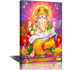 TISHIRON Lord Ganesha Glezniecība Sienas māksla dzīvojamā istaba Audekls Hindu dievs Modern Artwork Giclee Decor Plakāti un izdrukas Koka rāmis Galerija Wrapped Stretched Gatavs karājas 61