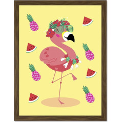 Wee Blue Coo Kawaii Flamingo partija Tropical Liela ierāmēta mākslas drukas sienas plakāts 18 x 24 collas Tropical Wall