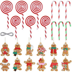 ELECLAND 24 gabali Ziemassvētku piparkūku rotājumi un Candy Cane Lollipop Hanging Ziemassvētku rotājumi Ziemassvētku eglīšu rotājumiem Ziemassvētku eglīšu rotājumi Ziemassvētku ballīšu dāvanām