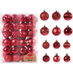 48 Ziemassvētku eglīšu rotājumu komplekts Baubles Hanging Ornaments Shatterproof Baubles Hanging Pendant Decorations for Christmas Tree, Coloured Christmas Bauble Set 4 cm 6 cm Christmas Baubles, sarkans