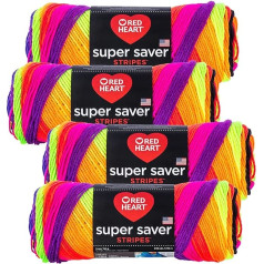 Red Heart Super Saver dzija 4 Pack 5oz Ball Bright Stripes