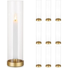 Sziqiqi Pack of 10 Candle Holders Gold with Glass for Wedding Table Decoration 30 cm - Modern Candle Holder with Glass Decorative Candle Holder for Fireplace Coat Living Room Table Decoration