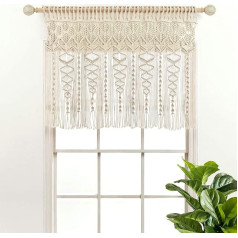 Lush Decor Boho Macrame Valance Teksturēts kokvilnas Valance Virtuves aizkars Sienas dekors 30x40 collu neitrāls