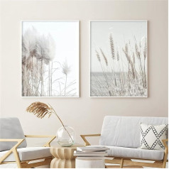 Herfair Living Room Pictures, komplekts no 2, bēšs Pampas Grass sienas bildes, plakāts guļamistaba, Boho mākslas drukas audekls bildes, bez rāmja, sienas dekori Pictures (50 x 70 cm)