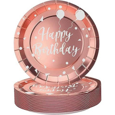 AHPYEUHK 60 gabali papīra šķīvji 7 collu rožu zelta puse plātnes vienreizējās lietošanas puse galda piederumu komplekts Happy Birthday Plates Party Supplies jubilejām kāzu bērnu svētki