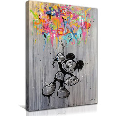 Mickey Mouse Einstein Canvas Print Graffiti Art Print Poster Office Bedroom Cafe Decoration with Frame (Mickey 60x40cm)