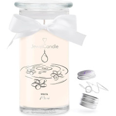 JuwelKerze Milk & Monoi Bracelet Silver - Liela rotaslietu svece 80 Hours - Aromatizēta svece ar ziedu aromātu - Sveces ar rotaslietām - Dāvanas sievietēm, dzimšanas dienā