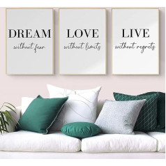 Trayosin Premium Plakātu komplekts Dream Love Live Black White Wall Art Pictures, bez rāmja, bildes Dzīvojamā istaba Dekorēšana, guļamistaba, Modern Wall Decoration Art (50 x 70 cm)