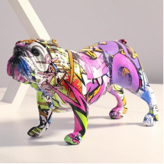 XIAOMAGG Bulldogs Statue Plaukts apdare Modern Home Decor Creative Graffiti Krāsains Resin Art Statue Modes apdare Dāvana (D)