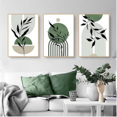 Modern Aesthetic Plant Pictures, Boho Dekoratīvie attēli, Abstraktā māksla Sienas bildes, Bohēmas plakātu komplekts, bez rāmja (Plakāts 02, 3 gabali, 50 x 70 cm)