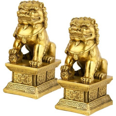 HOMSFOU Feng Shui Lauva Statuetes Sargs Lauva Skulptūras Mini Pair Fu Foo Dog Figure Wealth Porsperity Ornaments ķīniešu Jaunais gads Dāvanu Pack of 2