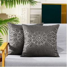 CaliTime Cushion Covers Dekoratīvie spilvenu pārvalki 2 modernu spīdīgu un matētu kontrastējošu Lotus ziedu ģeometrisko spilvenu pārvalku komplekts dīvānam 45 cm x 45 cm pelēks