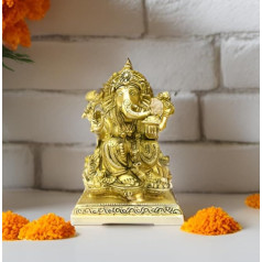 Purpledip Idol Siddhi Vinayak Ganesha Reta kolekcionējama skulptūra ar sarežģītiem kokgriezumiem (12214)