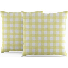 ggaimwf Gingham Cushion Covers Pack of 2 50 x 50 cm Yellow Checked Pastel Farmhouse Decorative Cushion Covers Square Cushion Covers for Sofa Couch Living Room Bedroom Home Decor Scatter Cushion Cover