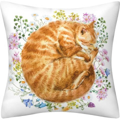 DILOXNSU Sleeping Cat in Delicate Wildflowers Cushion Cover Cat Gift Cushion Cover for Cat Lover 18x18 Home Dekorācijas spilvens dzīvojamā istaba dīvāns dīvāns 18x18 collu