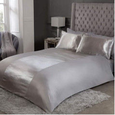 Sleepdown Satin Stripe Grey Soft Cozy Plain Duvet Cover Set with Pillowcases Super King (220x260cm) Poliesters