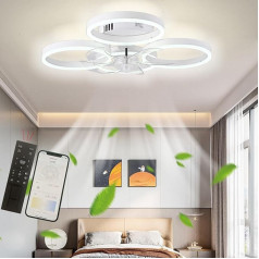 Diossad Griestu ventilators ar apgaismojumu, LED griestu gaisma ar ventilatoru, 64 W griestu gaisma, tālvadības pults un lietotnes vadība, 6 ātrumi, klusa griestu ventilatora gaisma (60 x 60 x 18 cm)