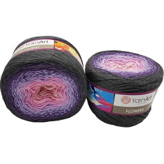 YarnArt Flowers 500g Bobel vilna, krāsu gradients, 55% kokvilna, daudzkrāsaina, bobel vilna, daudzkrāsains vilnas audums adīšanai