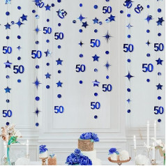 Tumši zila 50. dzimšanas dienas rotājumi Numurs 50 Circle Dot Twinkle Star Garland Metālisks piekaramais strīmeri Bunting Banner Backdrop 50 gadus vecai dzimšanas dienai Happy 50th Anniversary