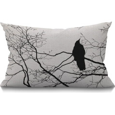 BGBDEIA Gothic Raven on a Tree Branch Cushion Cover Farmhouse Decor Lumbar Spilvens Housewarming Dāvanas Ģimenes istabas dekori 12x20 12x20 collu