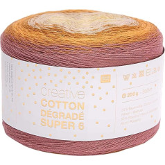 Rico creative Bobbel Cotton Degrade Super 6, krāsa 004, 200 g Bobbel ar smalku krāsu gradientu, apmēram 800 m gradientu dzijas