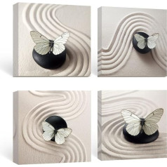 SUMGAR Canvas Wall Art Black and White Beige Butterfly Pictures for Bathroom Asian Prints 30x30cmx4 Gabali