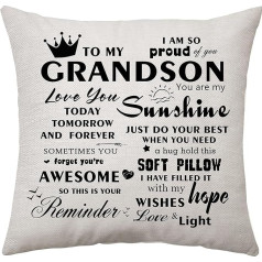 Grandson Dāvanas Csuhion Cover Dāvanas mazdēlam no vecmāmiņas vectēva Personalizēta dzimšanas dienas dāvana mazdēlam Inspirational Cushion Cover Dāvana izlaiduma Ziemassvētkiem (Grandson)