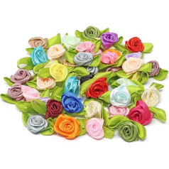 10 gab Mini Rose Satīna lentes rožu pumpuri amatniecības dekoratīvie amatniecības ziedi daudzkrāsaini 15mm