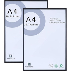 A4 alumīnija melns fotorāmis ar perspex aizsargstikla priekšpusi, 21 x 30 cm, metāla bilžu rāmju kolekcija, sertifikātu rāmis, sienas galerija, kolāžu rāmji pie sienas un uz galda, 2 komplekti