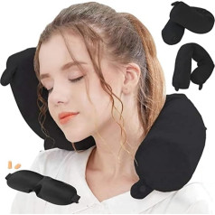 Hxcxrst Travel Pillow - Atmiņas putu spilvens kakla, zoda, jostas un kāju atbalstam - piemērots ceļošanai mājās, lidmašīnā, autobusā, vilcienā, regulējams, (melns)