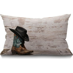 BGBDEIA Kovboju spilvenu pārvalks American West Rodeo Black Cowboy Hat Modes kokvilnas lina dekoratīvais taisnstūris Throw spilvenu pārvalks spilvenu pārvalks dīvānam un gultas dīvānam 30x50cm