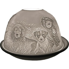 Cello porcelāna tējasgaismas turētājs Dome Puppy Design Sveču turētājs ar mīlošu 3D attēlu.Porcelāna ornaments ar kucēnu - izmantojams ar tējas lampiņām vai LED lampiņām -