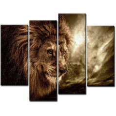 Pirmā sienu māksla Lion Pictures Canvas 4-Piece Picture Brown Animal Wall Pictures Dzīvojamā istaba Modern for Bedroom Decoration Home Dekorācijas Art Print