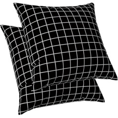 ggaimwf Black Pillow Covers 2 Pack Modern Black and White Geometric Cushion Plaid Pillow Covers Linen Cushion Bed Decoration for Living Room Bedroom Pillow Covers Double Sided 50 x 50 cm