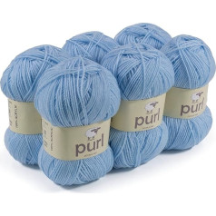 Purl 6 x 100 g aukščiausios kokybės akrilinių siūlų Baby Blue