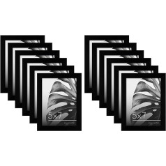 Americanflat 12 x attēlu rāmji Easel Back ar iebūvētiem pakaramajiem pleksi stikla priekšas 5x7 Black